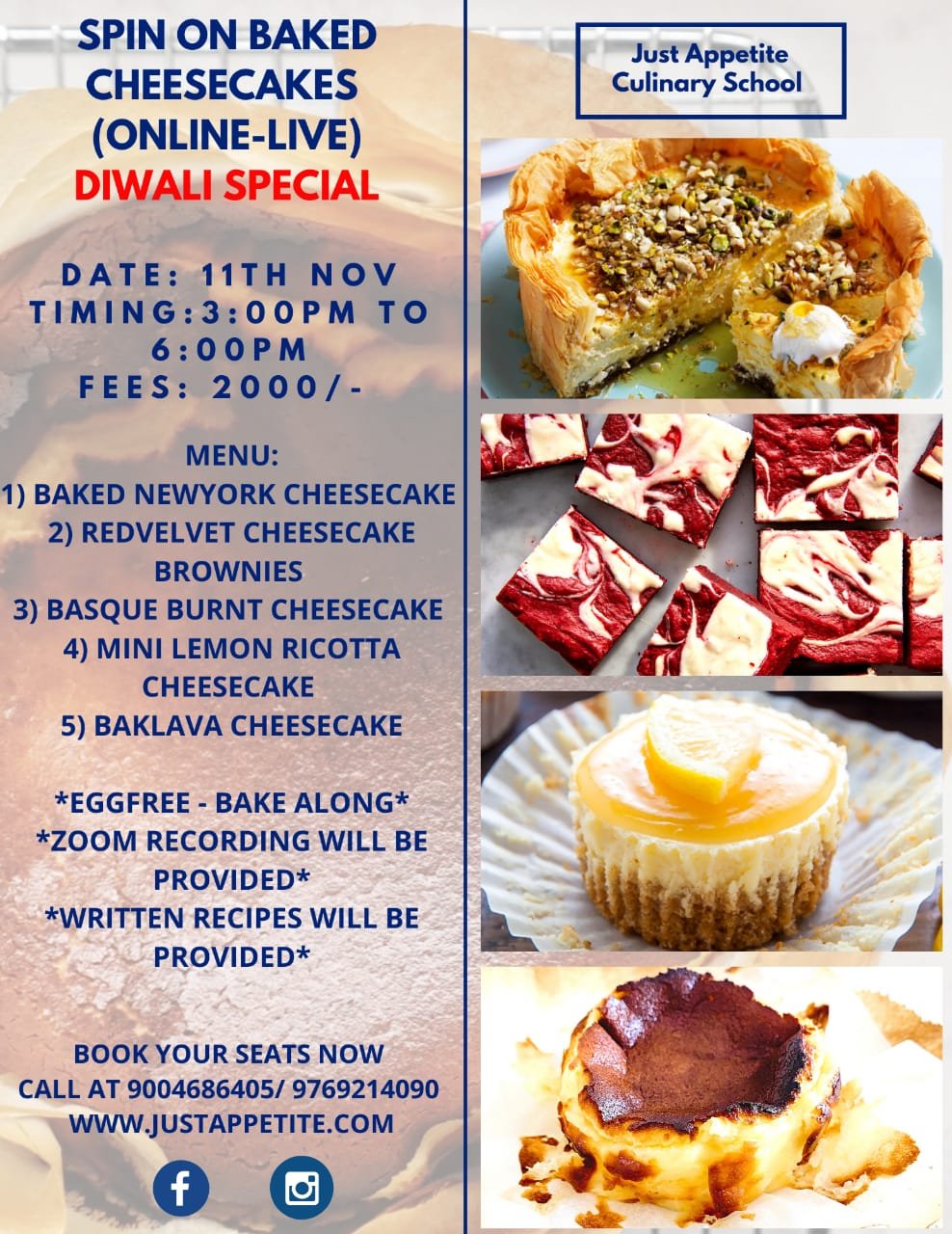 Spin on Baked Cheesecakes Live Workshop (Diwali Special)