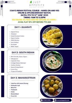 5 Days Indian Festival Course(Pure Veg) - 9th June 2025- Weekday Batch