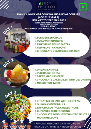 5 Days Summer Kids Cooking and Baking Course - Veg - (7-12 Years)- 19th May 2025