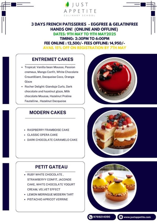 3 DAYS FRENCH PATISSERIE COURSE -  9TH TO 11TH MAY 2025