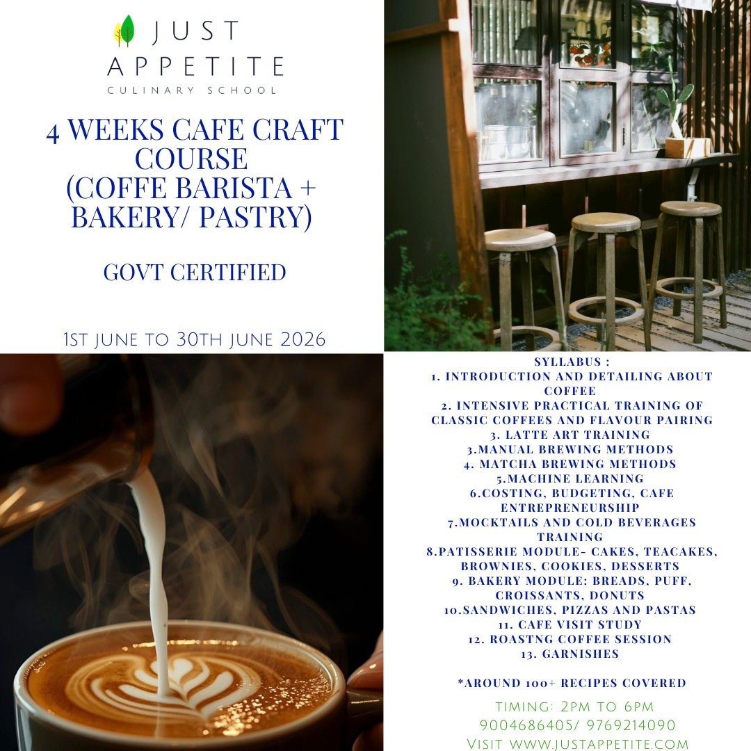 4 WEEKS CAFE CRAFT COURSE (FROM EXPRESSO TO  ECLAIRS)- 1st June - 30th June