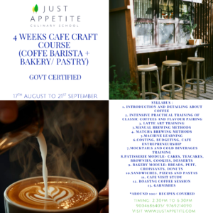 4 WEEKS CAFE CRAFT COURSE (FROM EXPRESSO TO  ECLAIRS) - (17th August to 21st September)