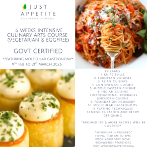 6 Weeks Intensive Culinary Art Programme-9 FEB TO 21ST MARCH - 9:30AM TO 3PM
