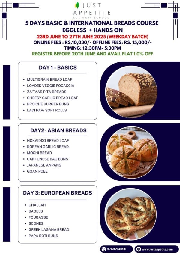 5 Days Basic and International Breads Course | Just appetite Baking Classes in Mumbai