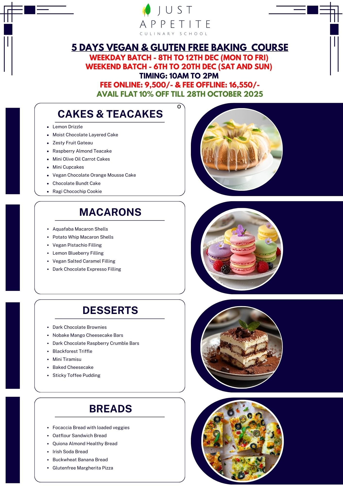 5 Days Vegan And Glutenfree Baking – Weekday & Weekend Batch – Dec’25