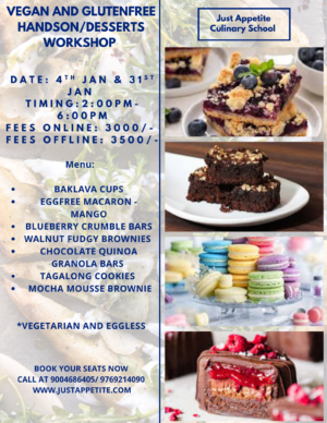 VEGAN AND GLUTENFREE HANDSON/DESSERTS WORKSHOP - 4TH JAN & 31ST JAN- 2PM TO 6PM