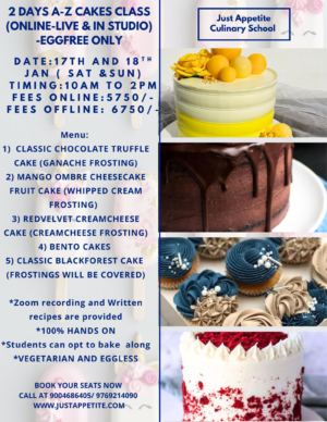 2 DAYS A-Z CAKES CLASS-17TH AND 18TH JAN (SAT & SUN) - 2PM TO 6PM