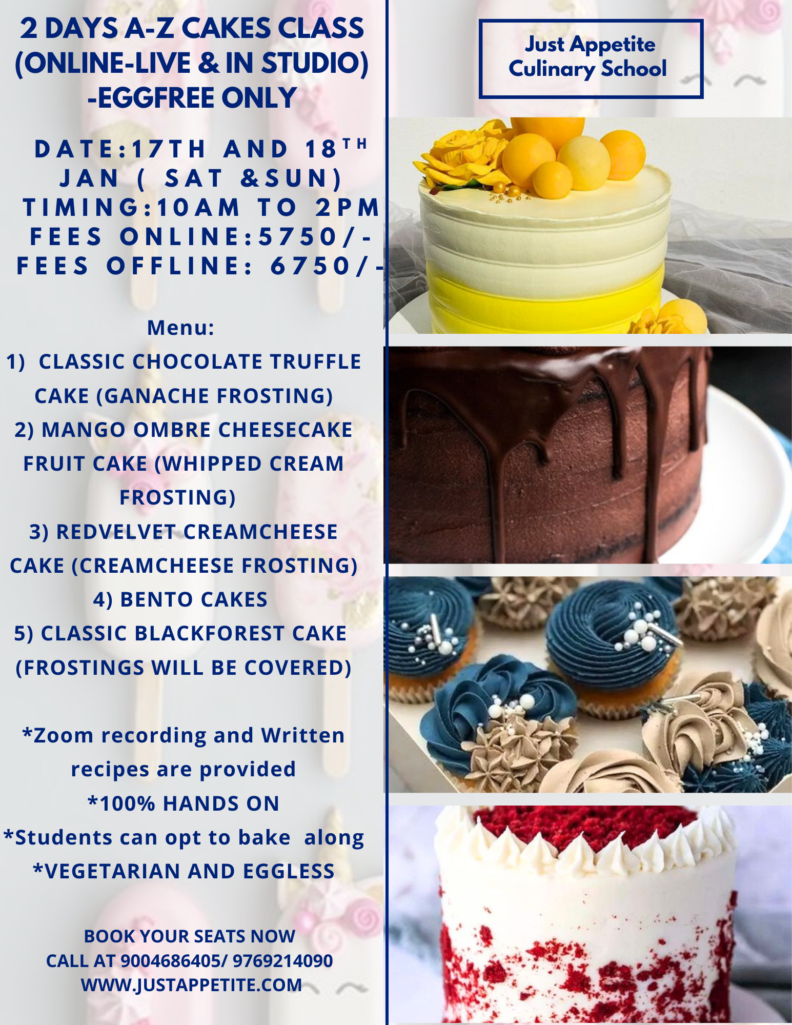2 DAYS A-Z CAKES CLASS-17TH AND 18TH JAN (SAT & SUN) – 2PM TO 6PM