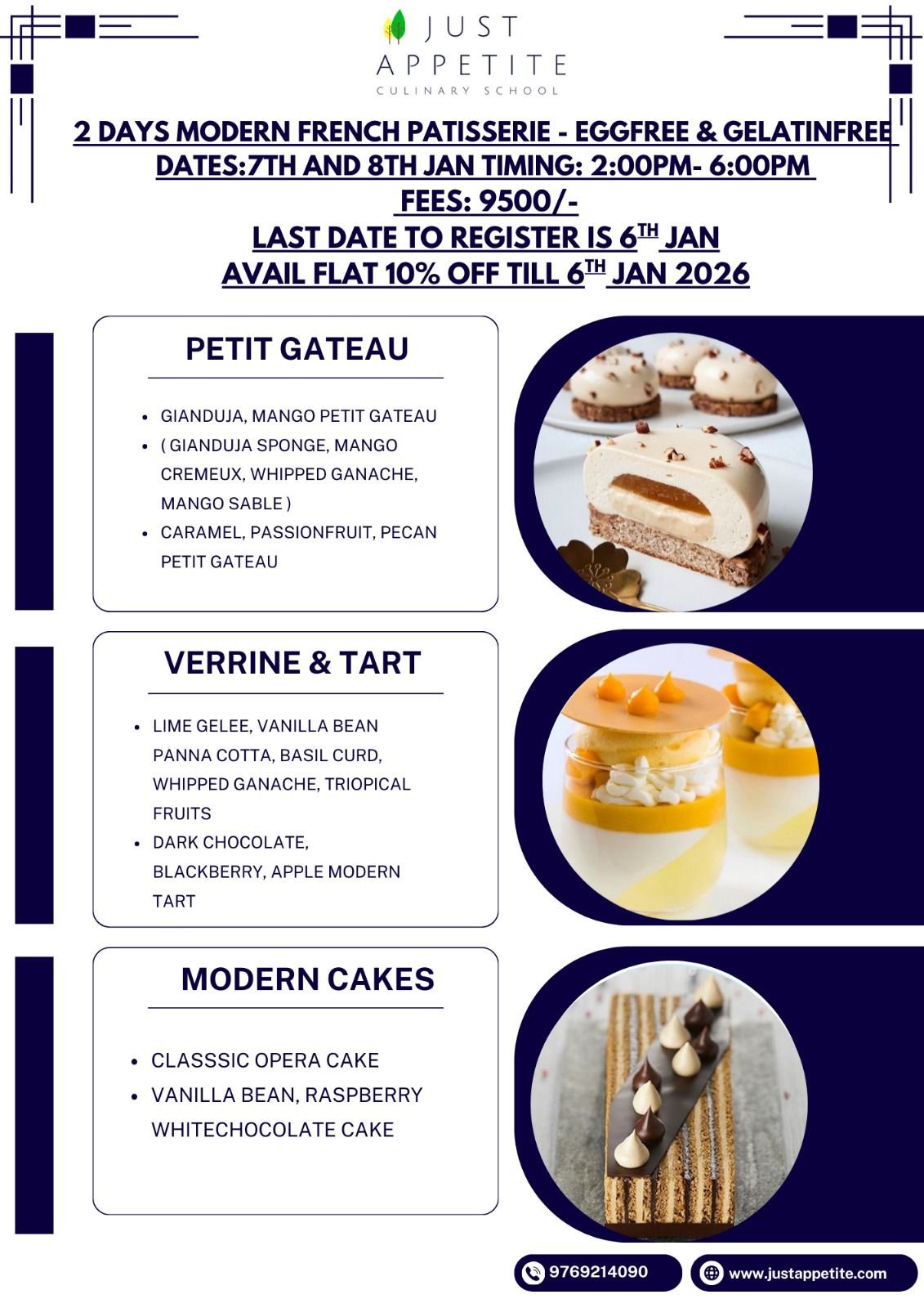 2 DAYS MODERN FRENCH PATISSERIE – EGGFREE and GELATINFREE – 7TH AND 8TH JAN – 2PM TO 6PM