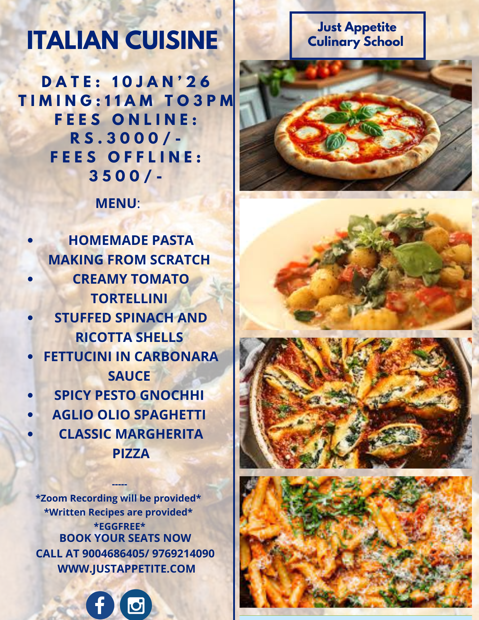 ITALIAN CUISINE-10TH JAN – 11AM TO 3PM