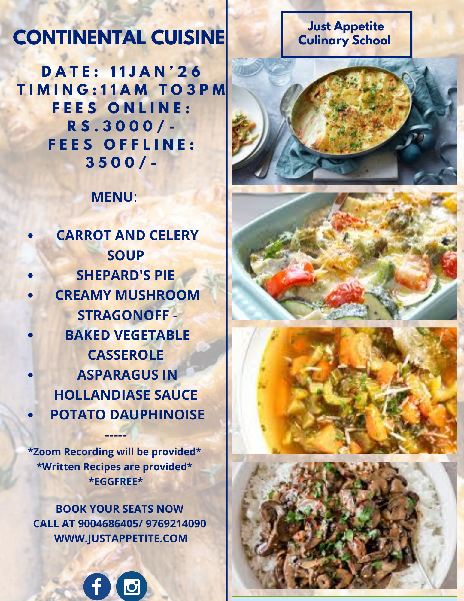 CONTINENTAL CUISINE -11TH JAN – 11AM TO 3PM