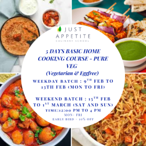 5 DAYS BASIC HOME COOKING COURSE - WEEKEND & WEEKDAY BATCH