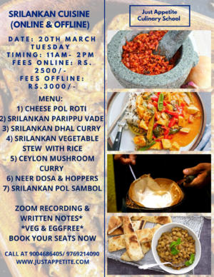 SRILANKAN CUISINE - 20TH MARCH - 11AM TO 2PM