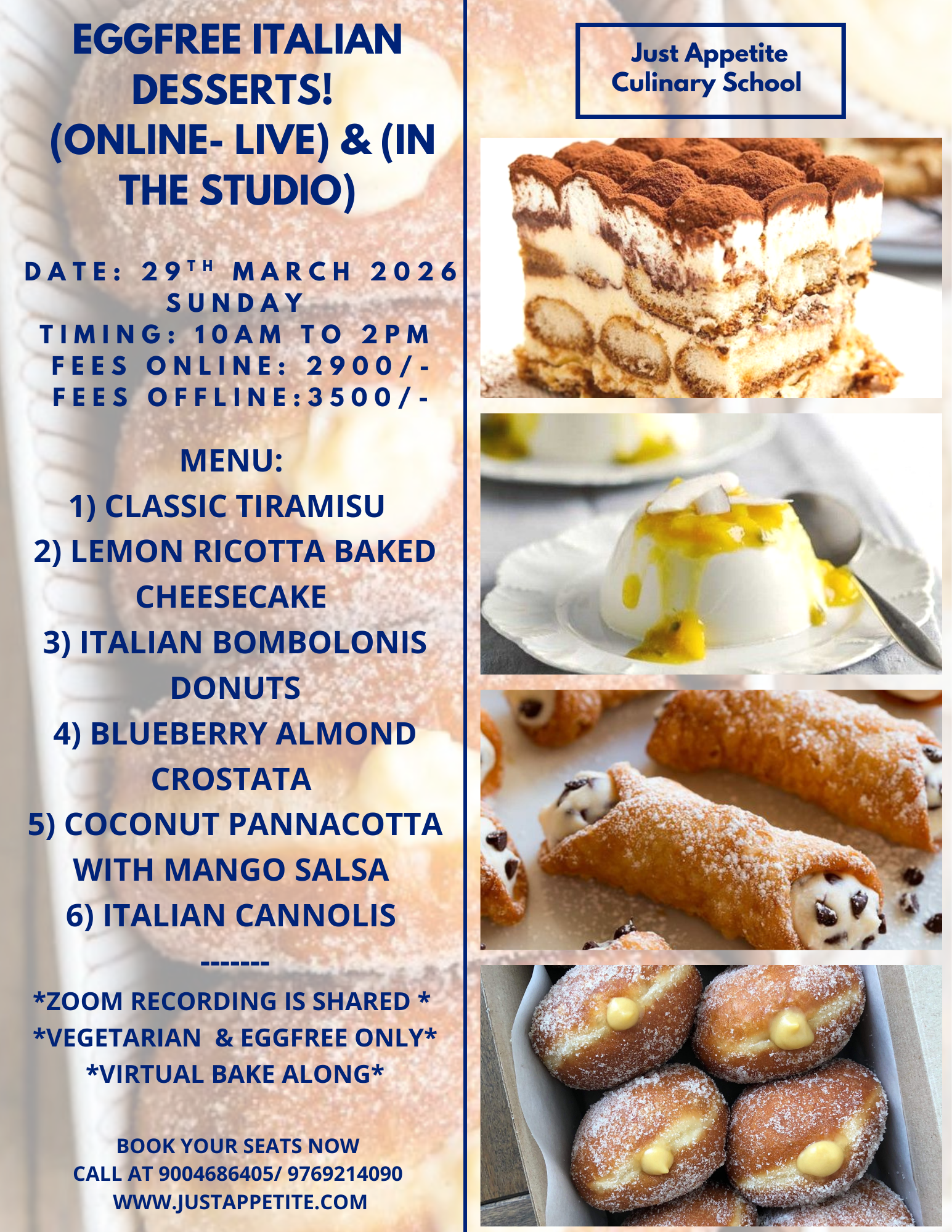 ITALIAN DESSERTS – 29TH MARCH – 10AM TO 2PM – SUNDAY