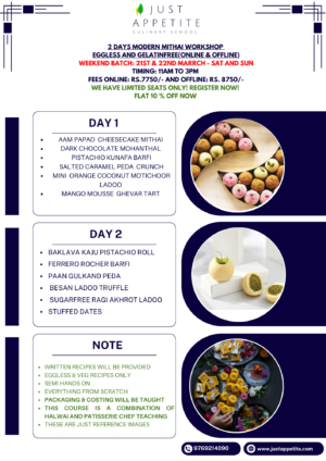 2 DAYS MODERN MITHAI WORKSHOP - 21ST & 22ND MARCH - 11AM TO 3PM