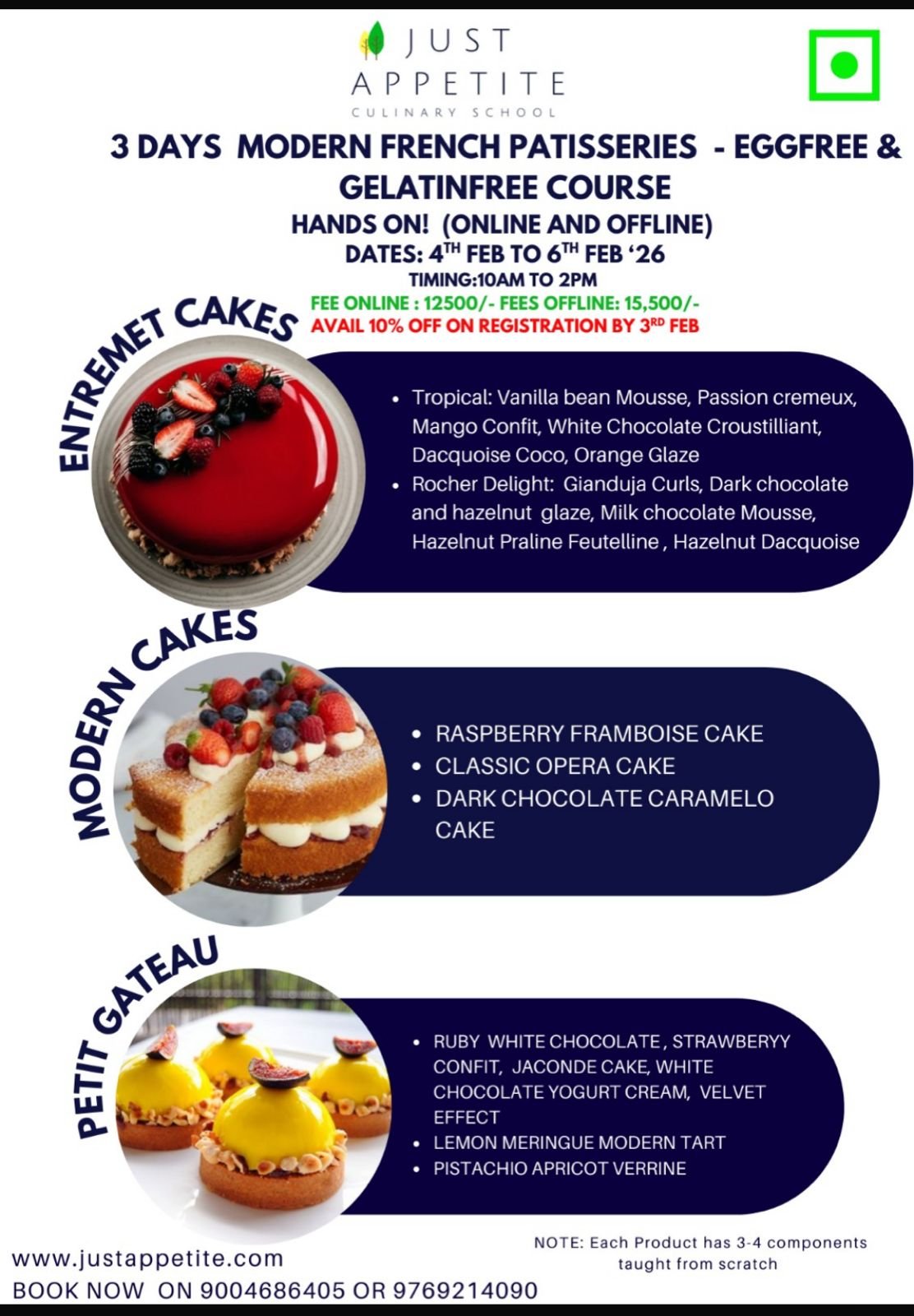 3 DAYS MODERN FRENCH PATISSSERIES – 4TH TO 6TH FEB – 10AM TO 2PM