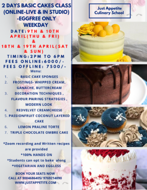 2 Days Basic Cakes Class - Pure Veg - 9th-10th April & 18th-19th April