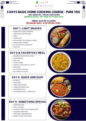 5 Days Basic Home Cooking Course - 29th April to 3rd May