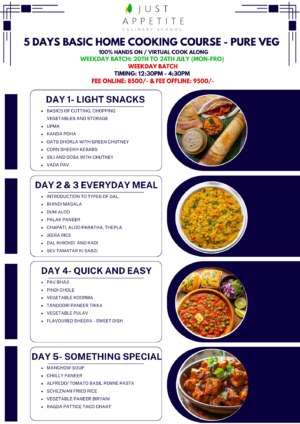 5 Days Basic Home Cooking Weekday Batch (20th-24th July) (Mon-Fri)