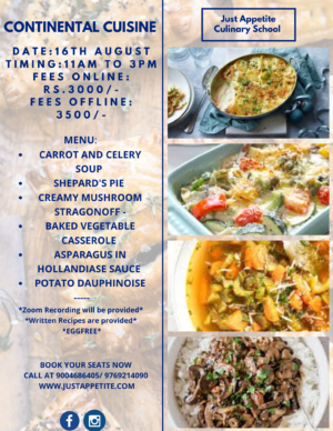 Continental Cuisine Workshop (16th August)