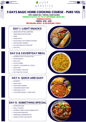 5 Days Basic Home Cooking Weekday Batch (1st to 5th September) (Mon-Fri)