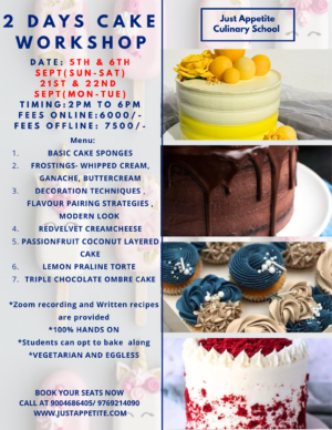 2 Days Cakes Workshop - (5th & 6th Sept - Sat&Sun) (21st & 22nd Sept - Mon&Tue)