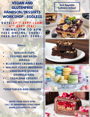 Vegan & Gluten Free Dessert Workshop (4th Sept - Fri) (27th Sept - Sun)