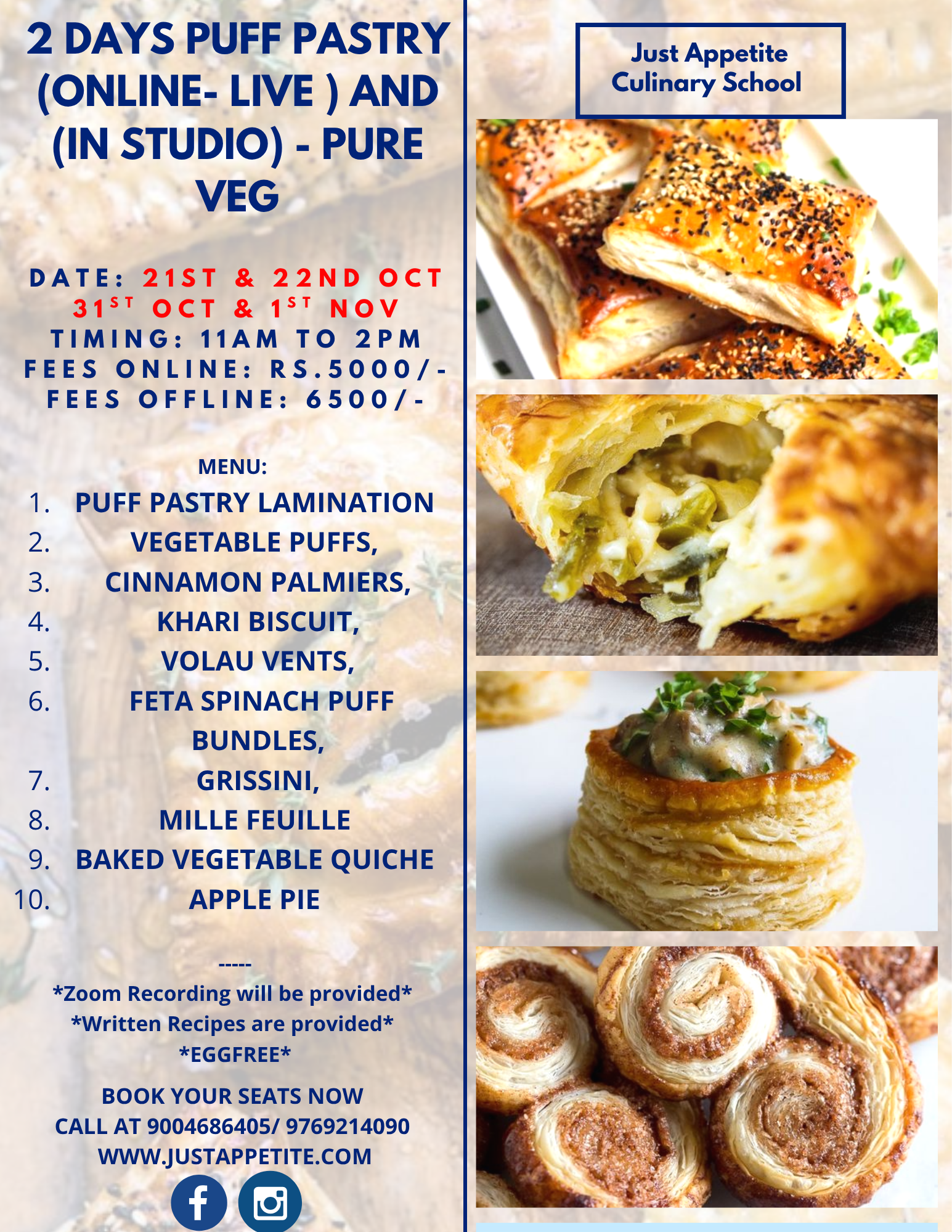 2 Days Puff pastry Workshop - 21st-22nd October & 31st October-1st November